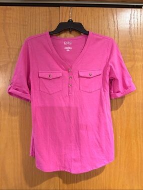 Croft & Barrow, pink elbow sleeve blouse, S
